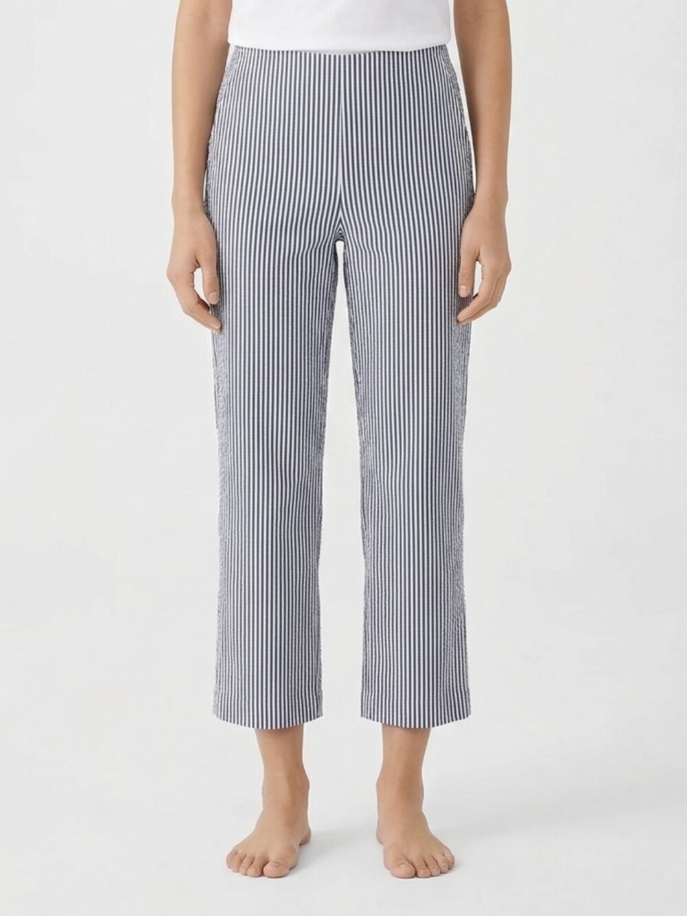 Chico's Pants Blue Ivory Stripes Crop Casual Pullon Straight Leg 16